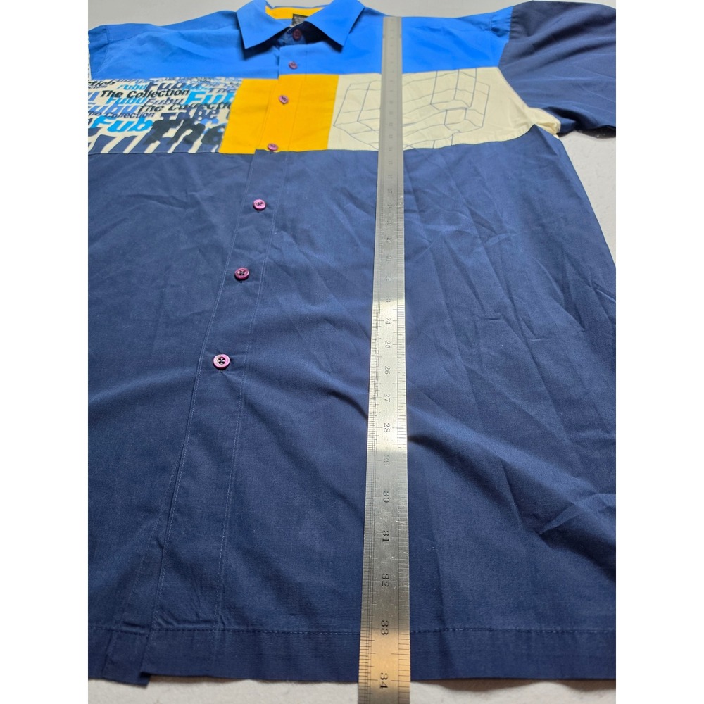 Vintage FUBU Shirt Men's 2XL Blue Colorblock Graphic Cotton Button-Up Retro Y2K - Picture 8 of 9